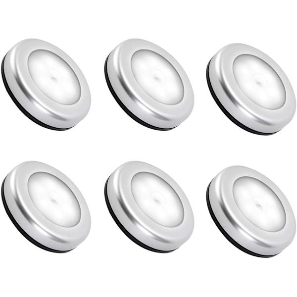 Nattlampa med rörelsesensor inomhus, LED-rörelsesensor batteridriven lampa för trappor, LED-belysning automatisk PÅ/AV 3M självhäftande White light 6pc