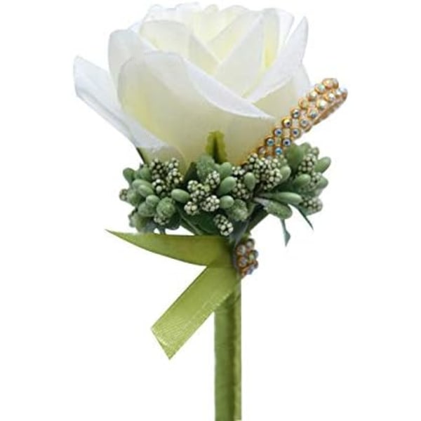 2-delade bröllopskorsage konstgjorda blommor Brudgum groomsmen corsages för bröllopsbal Hem Royal Milk White