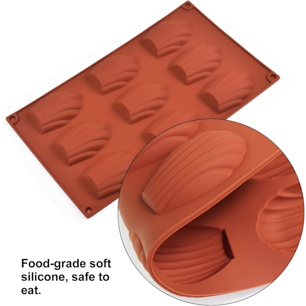 2 stk. Madeleine-form, silikonekageform, 9-huls Madeleine-bageform, non-stick Madeleine-bageplade til chokolademousse-kage-budding (29x17cm)