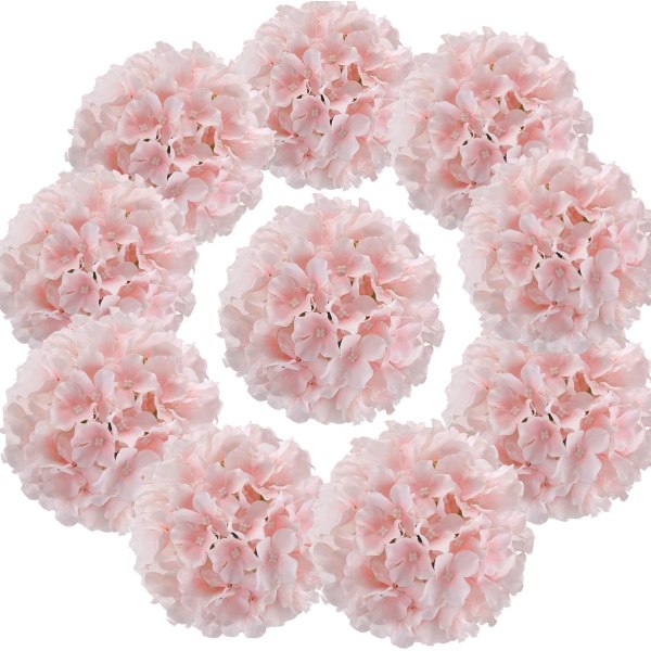 Silke Hortensiahoveder Kunstige Blomsterhoveder til Hjemmebryllupsdekoration, Pakke med 10 pink