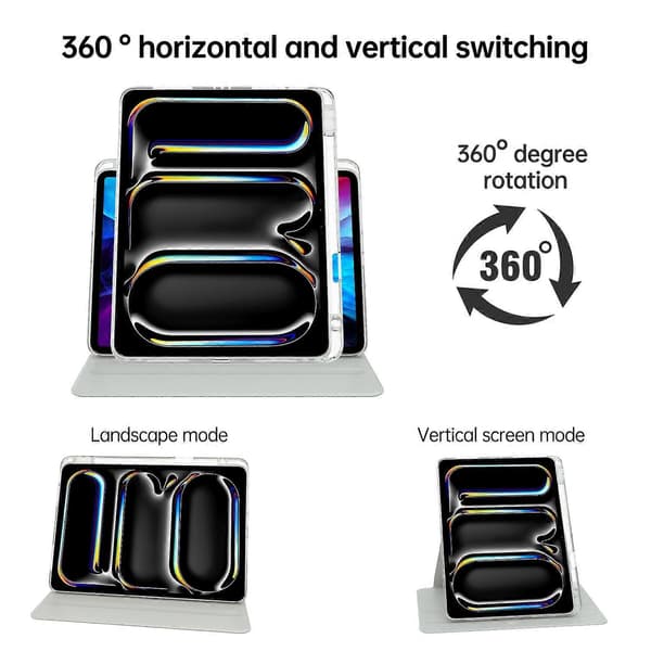 Etui til iPad Pro 13 (2024) PU Læder+Akryl+TPU Roterende Klar Tablet Cover Auto Væk/Sov-Grå
