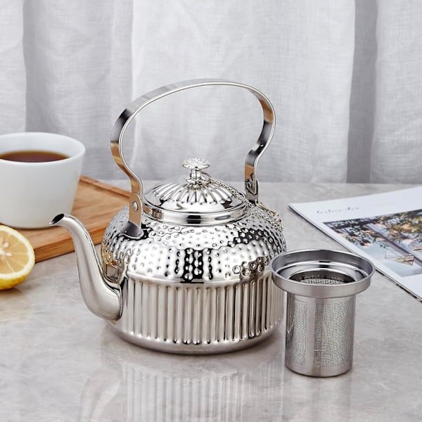 1400ml Rustfrit Stål Tekande med Infuser, Antik, Velegnet til Induktion eller Gasblus