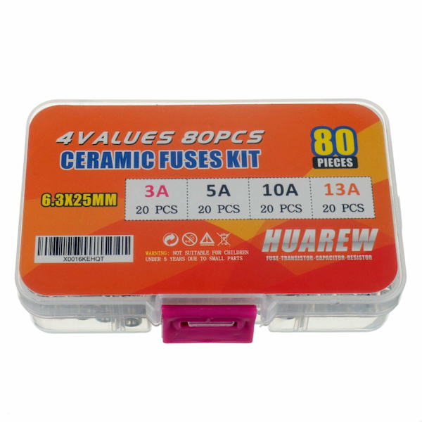 4 Værdier 80 Stk 6,3x25 mm BS1362 3 5 10 13 A amp 240 V volt 0,248x0,984 Tommer Keramiske Rør Sikringer Assorteret Kit
