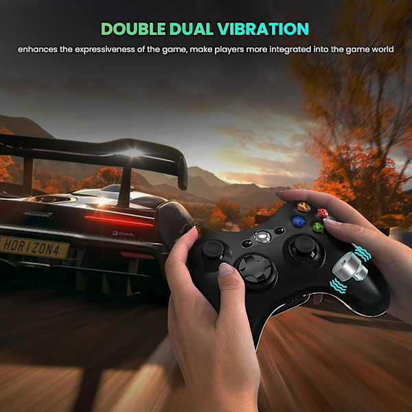 Trådlös Xbox 360-kontroll, 2,4 GHz dubbelvibrations Xbox 360-spelkontroll, fjärrspelkontroll med mottagare