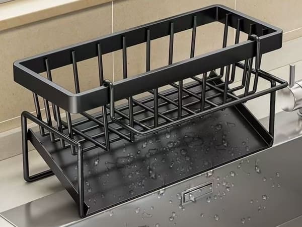 Diskställ med droppbricka - Metallhållare för svampar och köksredskap