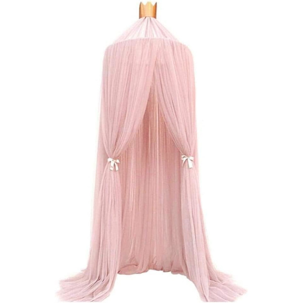 Myggnetting for barn, kuppelformet myggnetting, sengehimmel med rund blonder, rosa lekehus for jenter og gutter