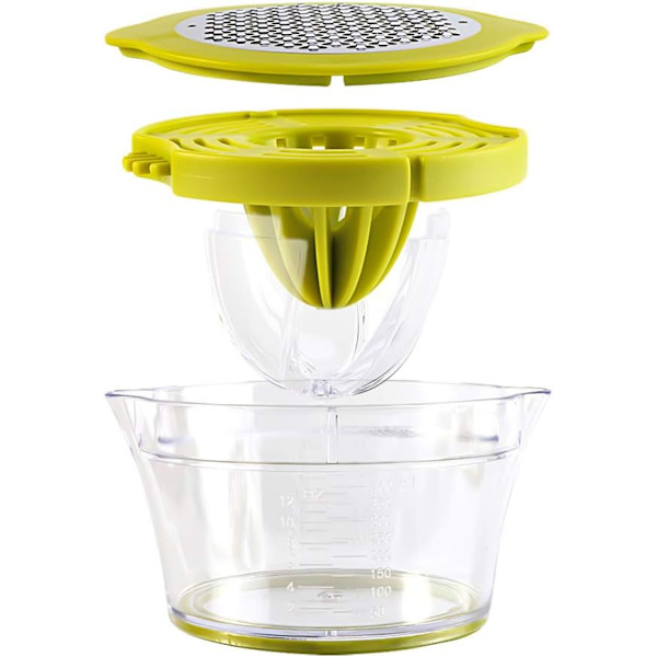 Multifunksjonell manuell sitruspresse, 4 i 1 juicer for appelsiner, sitroner, sitrus, med 1 reamer, gravert mål 400 ml