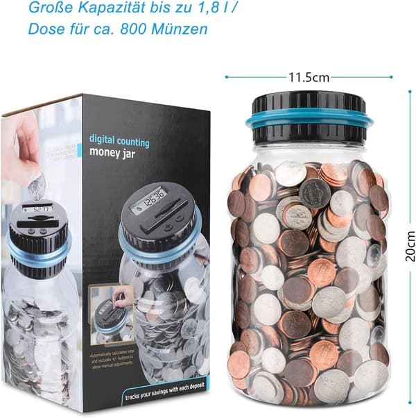 Digital spargris, den perfekta spargrisen som present, stor spargris som present till barn, vuxna, drivs av 2AAA-batteri (ingår ej)