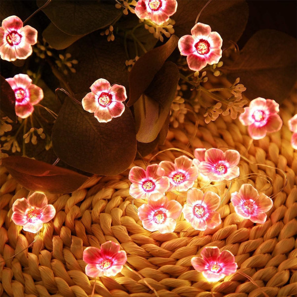 Blomsterlyskæde Fe lyserød kirsebærblomst lys 3m 30 LED USB og batteridrevet dekorative lys