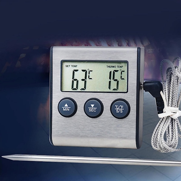 LED Digital Madlavning Mad Kød Ryger Ovn Køkken BBQ Grill Termometer Ur Timer med Rustfrit Stål Probe
