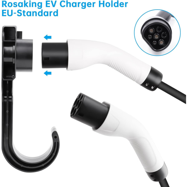 EV Typ 2 Väggfäste för Kabel, Laddkabelhållare, Universell 2 i 1 Väggladdningsstöd EU Elfordonsladdning med Robusta Delar