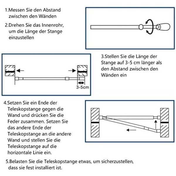 Rustfrit Teleskopstang i Rustfrit Stål - Justerbar ved Rotation - Mere Stabil og Sikker end Brusehovedstang, Tøjstang. (65-100CM)