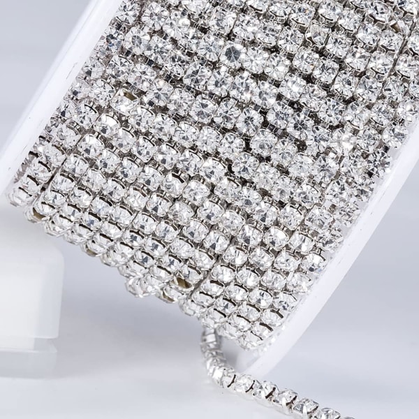 10 meter 2,8 mm kristall smycken strass trim med kristaller hantverk strass kedja, silver strass för smyckestillverkning, bälte, klänning