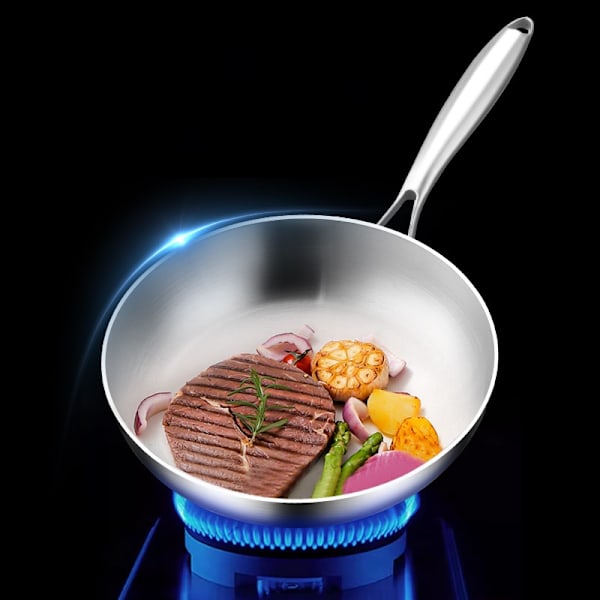 Professionell stekpanna 28 cm induktion - 316 rostfritt stål - obelagd panna, ugnsfast - lämplig för gasspisar, induktion