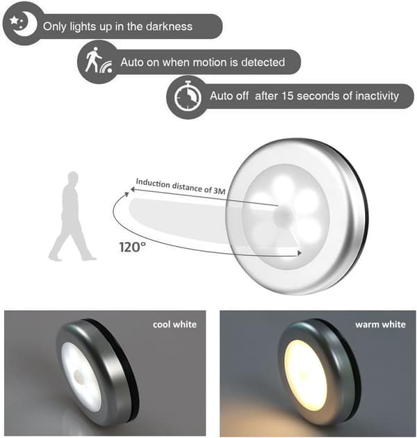 Indendørs bevægelsessensor natlys, LED bevægelsessensor batteridrevet lampe til trapper, LED-belysning  Auto ON / OFF 3M klæbemiddel Warm light 3pc