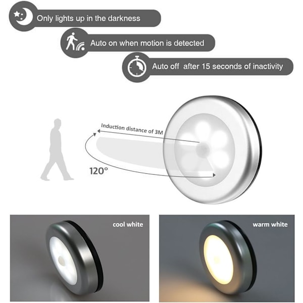 Indendørs bevægelsessensor natlys, LED bevægelsessensor batteridrevet lampe til trapper, LED-belysning  Auto ON / OFF 3M klæbemiddel White light 3pc