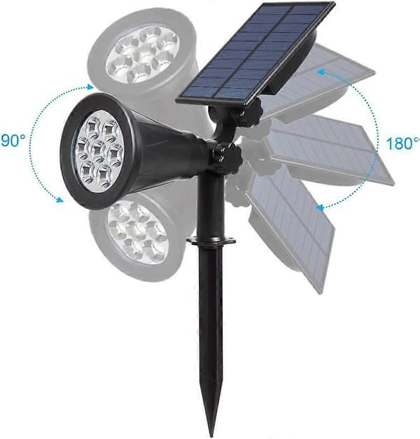 7 LED 2-i-1 solcelleflomlys, 3000K trådløs vanntett IP55 hagelys med solcellepanel 180 dimbar
