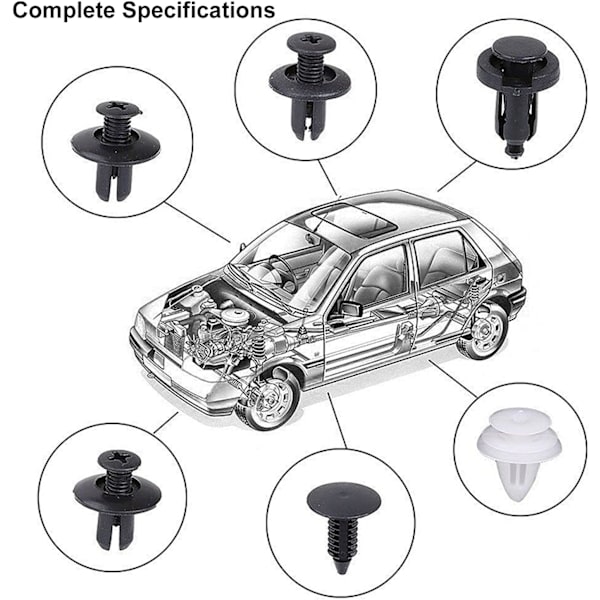100 stk. nitteclips i plast - Universal nitteclips i plast - Clips til bilens kofanger - Fasteners til nitteclips - Udskiftningssæt til nitteclips