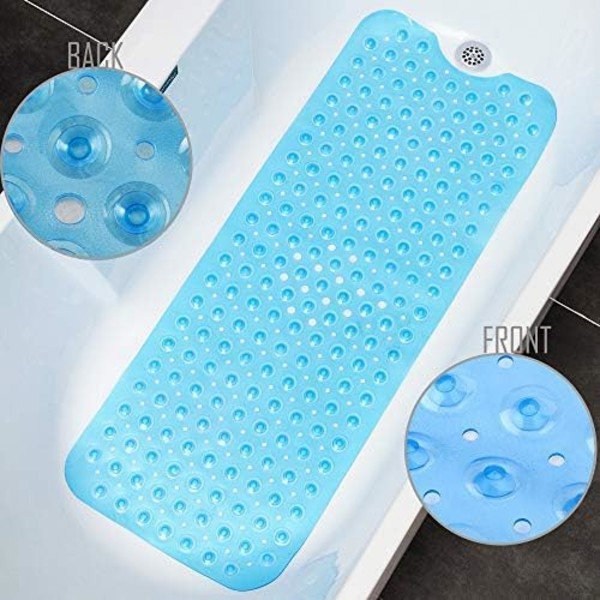 Badekarmatte 30% Ekstra Lang Dusjmatte Sklisikker Anti-Skli Badematte med 200 Sugkopper, 16 x 40 tommer Transparent Blue 16 x 40 in