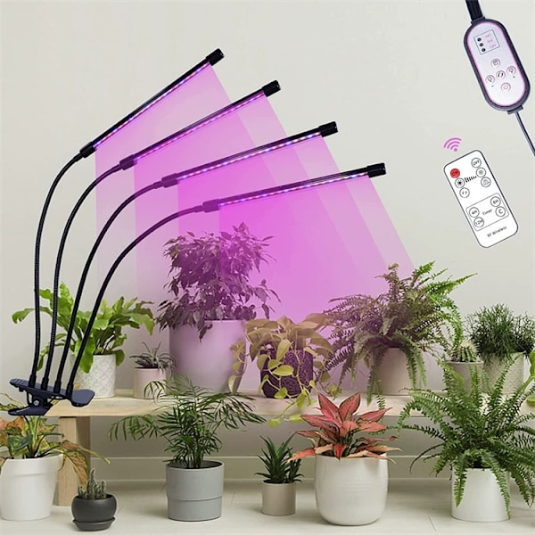 Växtlampor för Inomhusväxter, 80 LEDs Fullspektrum LED Växtlampa, 10 Dimningsnivåer & 4 Huvuden Växtlampa med Timer Style 1
