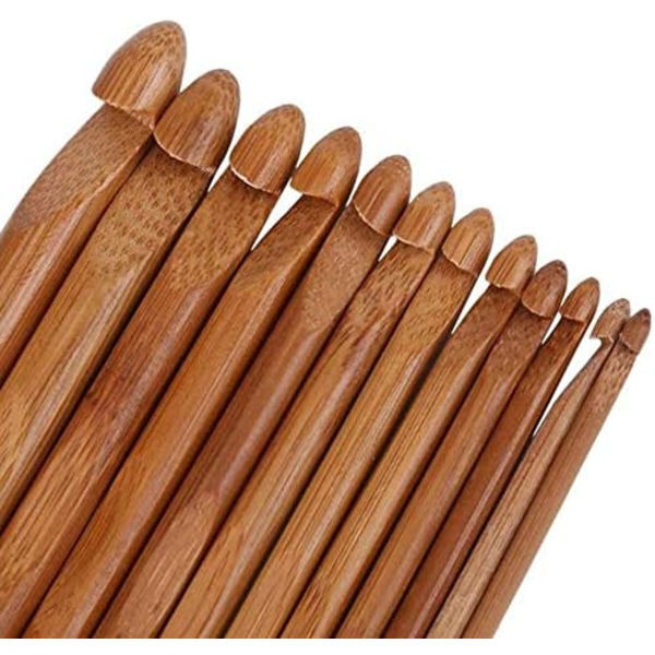 12-delad bambu virknålsset, 3 mm till 10 mm i diameter, stickningsnålar stickningshantverk set, DIY trä stickningsnål kit