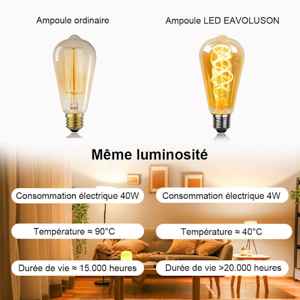 LED E27 Retro Spiral Keramikglödtråd, Dimbar E27 Retrolampa 4W Varmvitt, Mjukt Ljus, E27 Retro Edison Bärnstenslampa för Vardagsrum, Sovrum