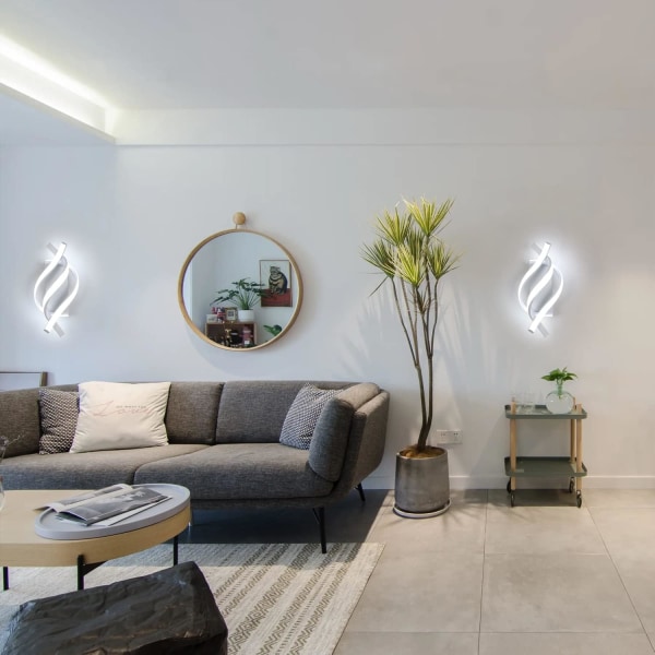 Væglamper, Spiral Moderne LED Væglampe Belysning, Cool White Indendørs Akryl Væglampe, til Soveværelse, Badeværelse, Stue, Gang (Hvid)
