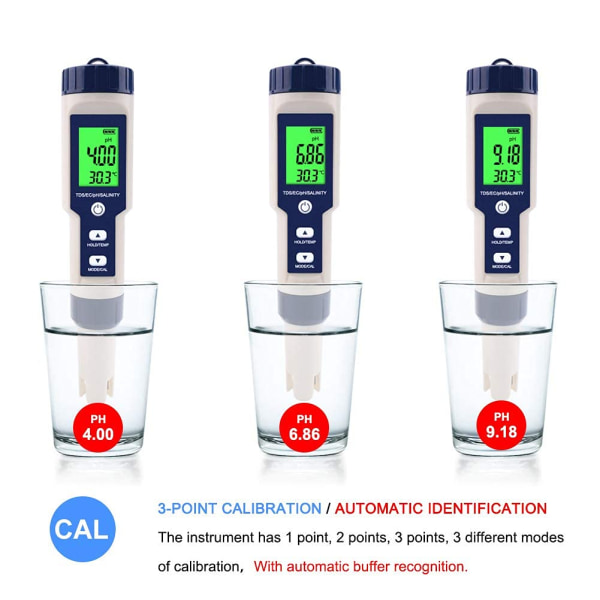 PH-måler, 5 i 1 PH/TDS/EC/ORP/temperatur, vannkvalitetsmonitor tester for svømmebassenger, hydroponics, drikkevann, akvarier