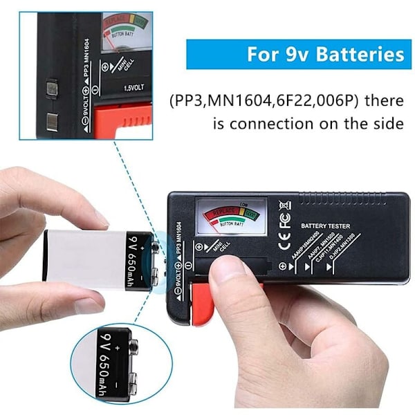 Universal Batteritester, Digital Batteritester, til AA AAA CD 9V Nøglebatterier 1.5V Batterispændingsmåler