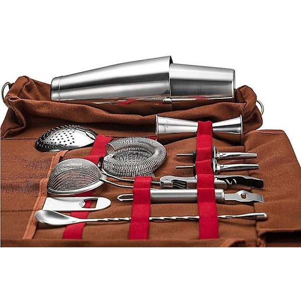 Bartender Kit Bag - Bærbar Rejse Cocktail Shaker Sæt I Brun brown