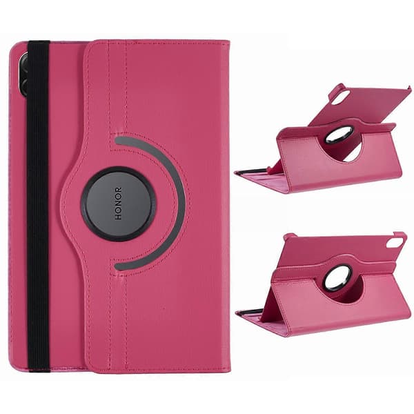 For Honor Pad X8a/Pad X9 Etui Roterende Stativ PU Læder+PC Tablet Cover med Elastikbånd - Rose
