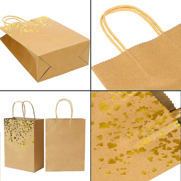 Gavepose, Kraftpapirpose med genanvendeligt håndtag til fødselsdag, bryllup, jul og festfejringer (20 stk.)