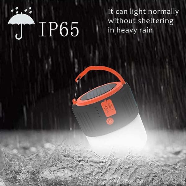 LED Camping Lantern, solcelleoppladbar vanntett og bærbar lommelykt med USB-port - 5 lysmoduser