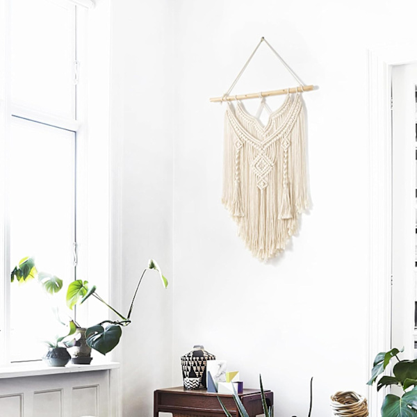 Makramee seinävaate boho-koriste, tyylikäs puinen seinätekstiili, kudottu seinäkoriste, indie-lahjat, koriste, 50 cm (L) x 90 cm (K)