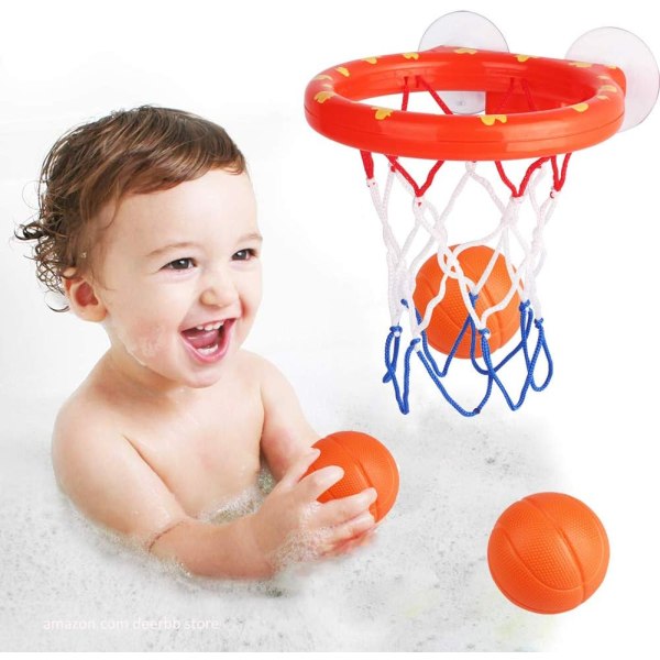 Baby Badleksaker Basketkorg & Mini Bollar Set för Småbarn Pojkar Flickor, Badkar Lekset