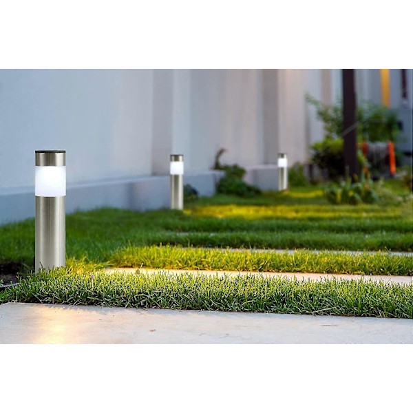 Solcellelampe til have og udendørs brug, 4 design LED-lamper til have, sti, pool, rustfrit stål