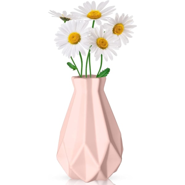 Kreativ plastvase, stuepynt, kreativ blomsteroppsats, rosa geometrisk skrivebordsdekorativ vase rosa (21x14)