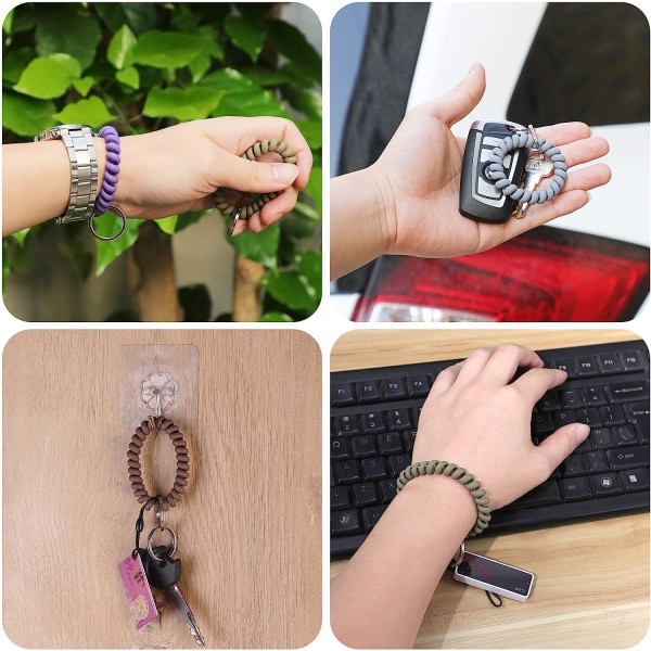 6 stk. Retrekkbar håndleddsstropp nøkkelring håndleddsstropp nøkkelring armbånd, fjær elastisk spiral armbånd