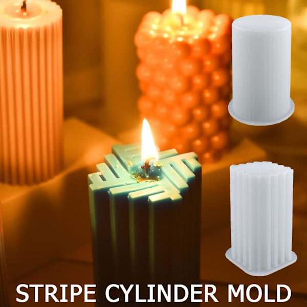 Sæt med 2 stribede cylinderforme til stearinlysfremstilling, 3D geometriske silikoneforme til duftlys