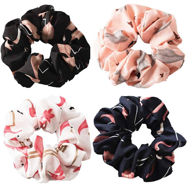 Hiusnauhat, 4 tytön joustavat hiusnauhat, flamingo-kuvioiset hiusnauhat sifonkiponinhäntäpidike