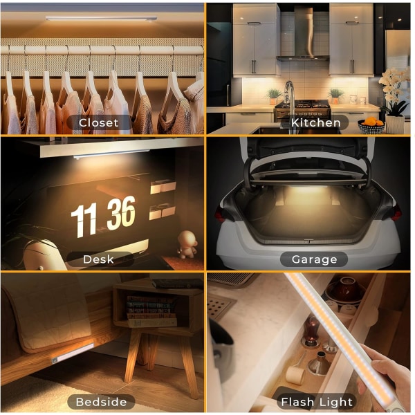 160 LED trådløs garderobebelysning, LED-kjøkkenlysstripe, LED-kjøkkenbelysning under skap, bevegelsessensorlys nattlys USB-oppladbar