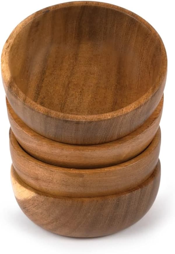 Acacia Trä Fruktskål Mat Serveringsfat Matsalsdekor Absolut Vacker med Ditt Kök (Set om 4) (10X6CM)