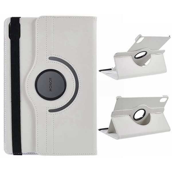 For Honor Pad X8a/Pad X9 Etui Roterende Stativ PU Læder+PC Tablet Cover med Elastikbånd - Hvid