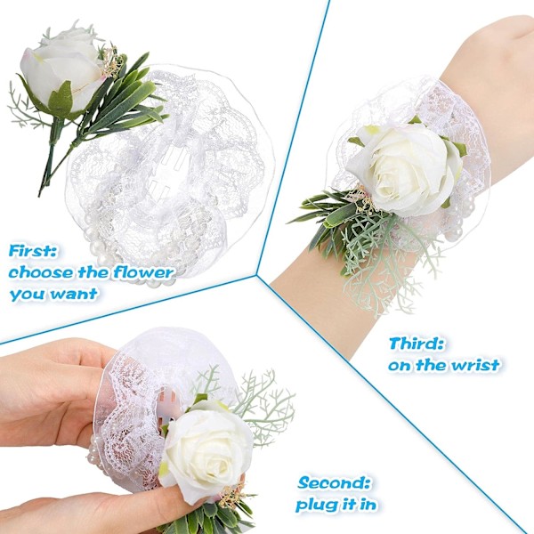 12 stk. Elastiske perle håndleddsbryllupshåndleddsblomst DIY håndblomst elastisk bryllupsball
