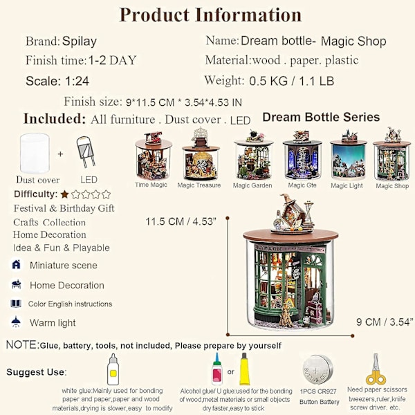 Dockhus DIY Miniatyr Trä Möbler Kit - Kreativa Träslöjd Leksaker För Vuxna Med Dammskydd & Led (1:24 Skala)