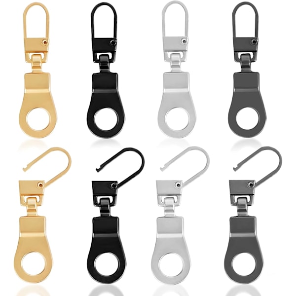 8 st dragkedjor dragkedja byte, avtagbar dragkedja byte skjutreglage kit för bagage kappa stövlar ryggsäck (silver, svart, guld, pistol svart)