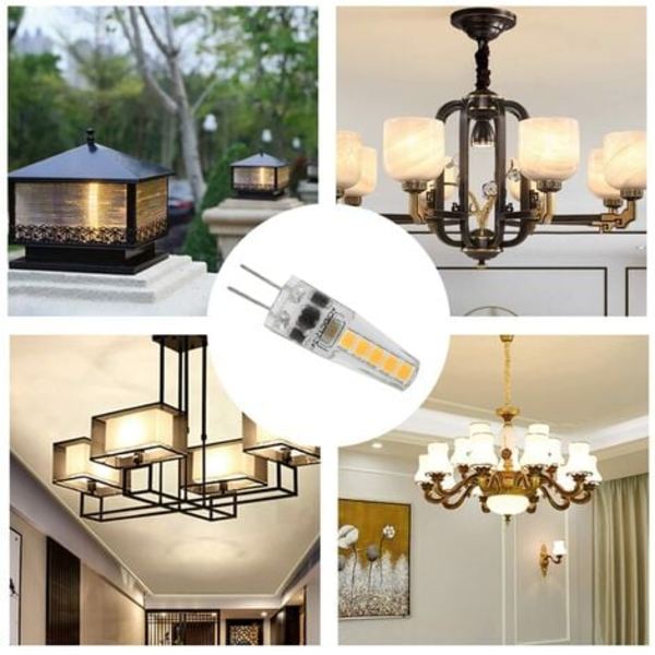 10 stk G4 LED-lyspærer, 2W 3000K AC 12-24V dimbare lyspærer for lysekrone taklampe bordlampe varm hvit