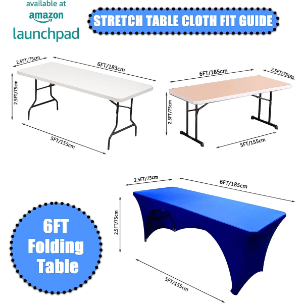 Stretchbare duker 6ft for rektangulære bord med åpen rygg, tilpassede Spandex rektangulære uteplassbordtrekk