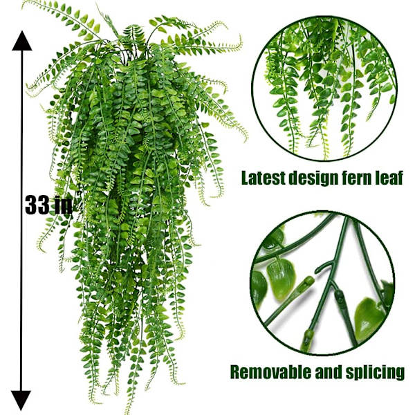 Kunstige hengende planter Kunstige planter Bregner Kunstige hengende planter for uteplass Veranda Utendørs planter Dekor (2 stk)