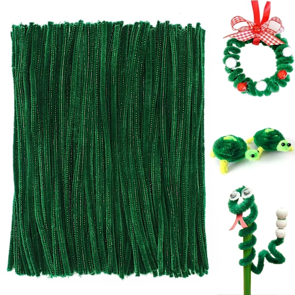 100 st mörkgröna piprensare, 6 mm * 30 m chenilles stjälkar rör, chenille hantverk piprensare för DIY & rengöring (djupgrön)